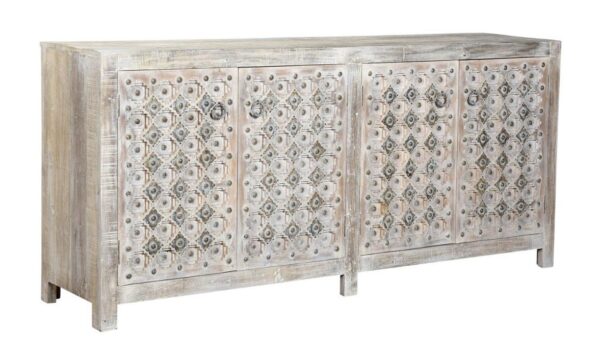 Whitewash sideboard with antique carved Indian doors