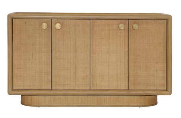 Vintage style sideboard with rattan doors, front