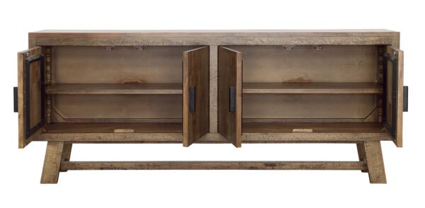 Rustic sideboard cabinet with doors, open