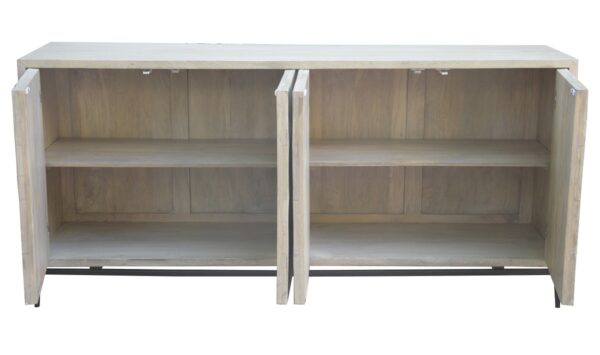 Light brown sideboard with iron base, open