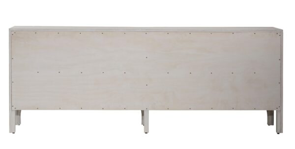 Light grey wood sideboard with doors, back