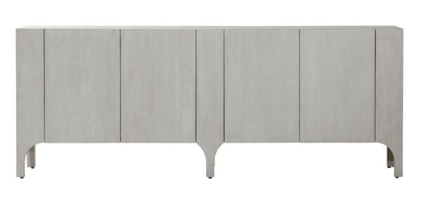 Light grey wood sideboard with doors, front