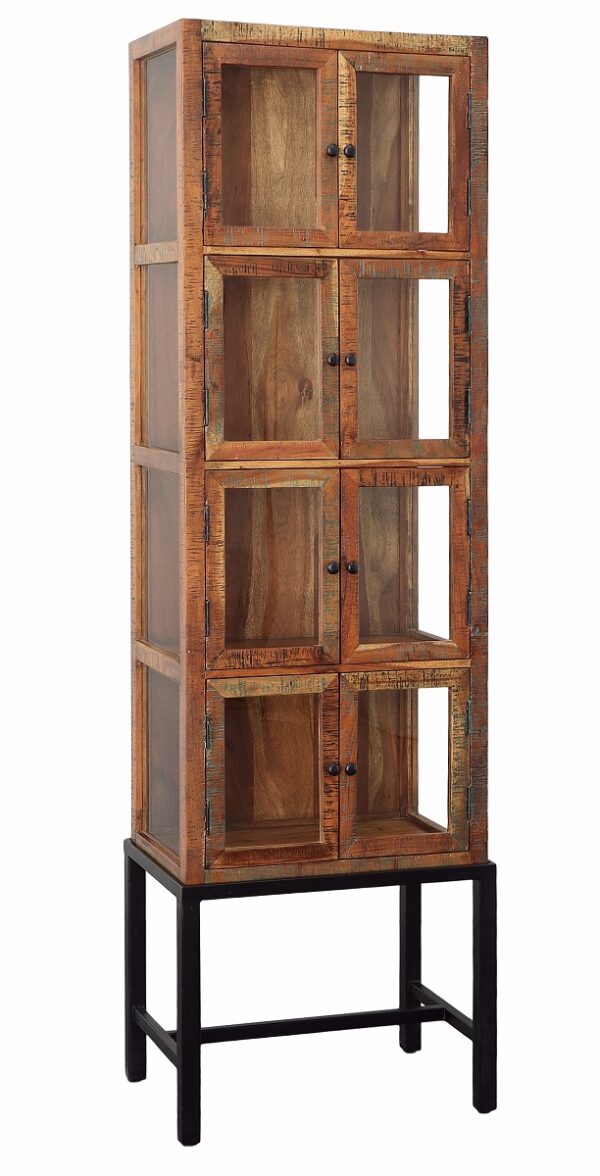 Tall rustic vitrine cabinet with iron base