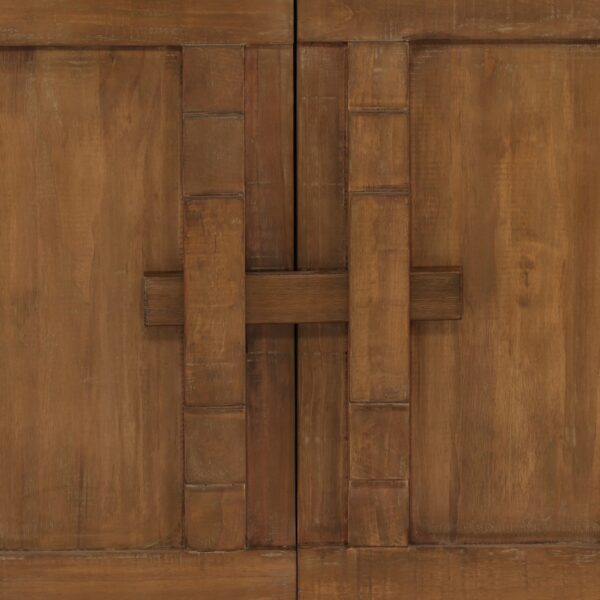 Long brown Chinese style sideboard with 6 doors with wood locks, door detail