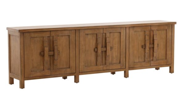 Long brown Chinese style sideboard with 6 doors with wood locks