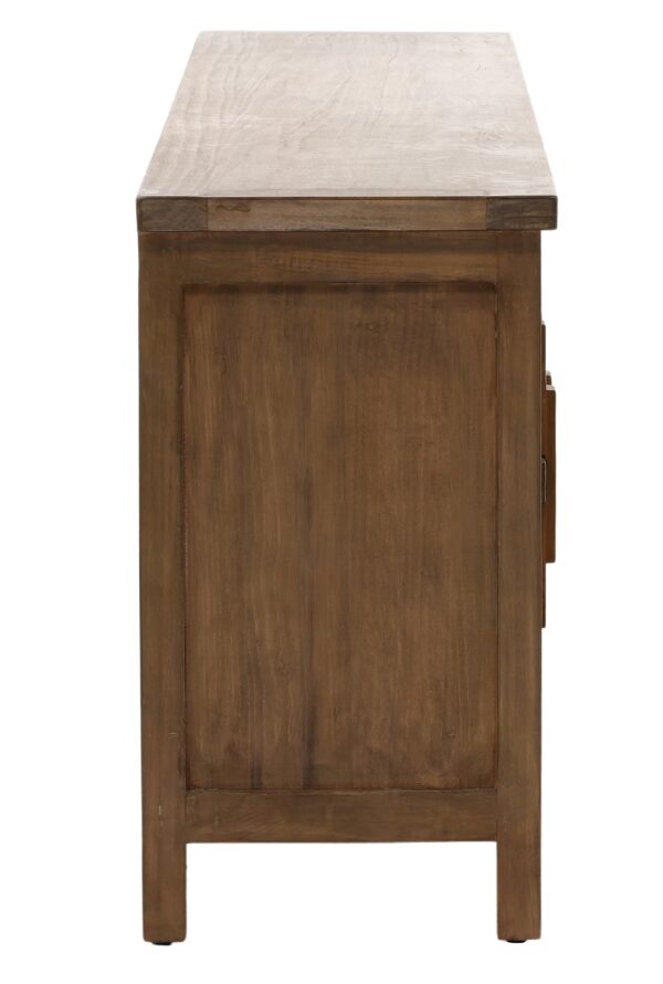 Long brown Chinese style sideboard with 6 doors with wood locks, profile