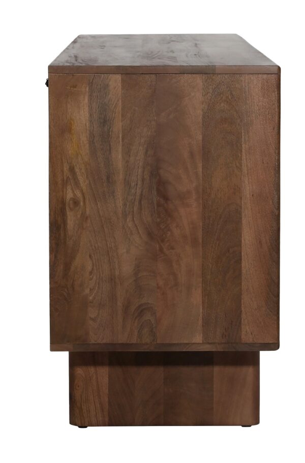 Modern dark wood sideboard with cork handles, profile