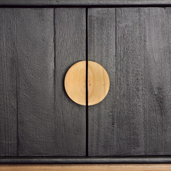 Black and brown teak sideboard media console, doors