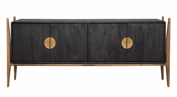 Black and brown teak sideboard media console, front