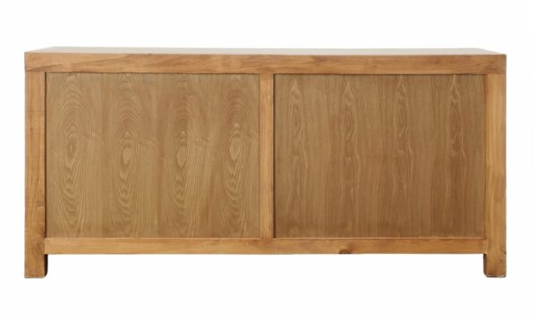 Natural wood sideboard with 4 doors with lattice detail, back