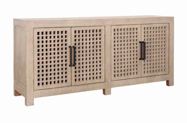Natural wood sideboard with 4 doors with lattice detail