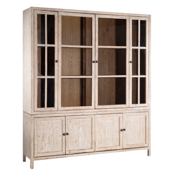 Large rustic china cabinet with glass doors and shelves