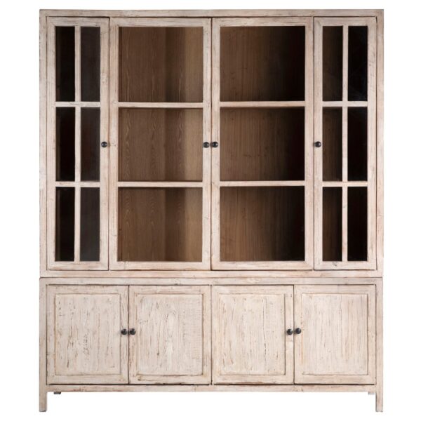 Large 2 piece Display cabinet with glass doors on top and storage bottom cabinet, front