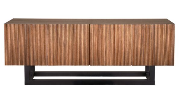 Dark walnut sideboard with 4 doors and black steel base, front