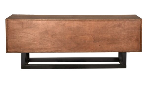 Dark walnut sideboard with 4 doors and black steel base, back