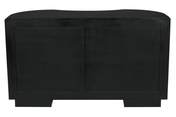 Black dresser with curved front and gold undertone, back