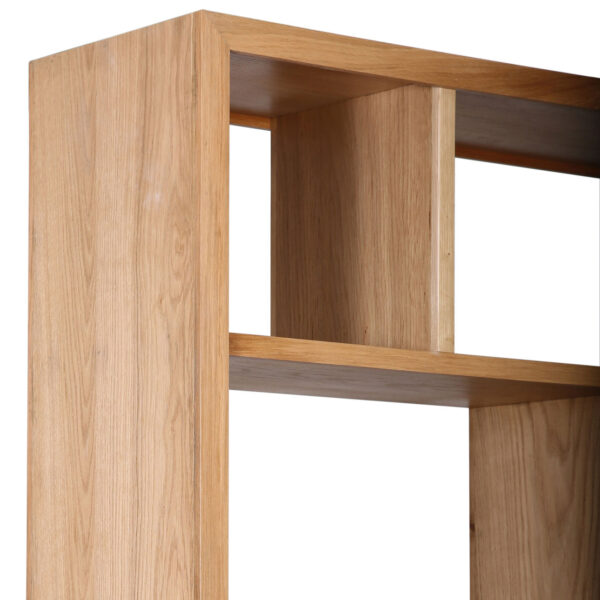 Large Simple Natural Finish Bookshelf with 5 shelves, detail corner