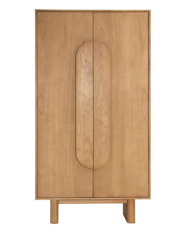 Simple 2 Door Cabinet in Light brown lacquer finish and spacious interior with 2 shelves, front