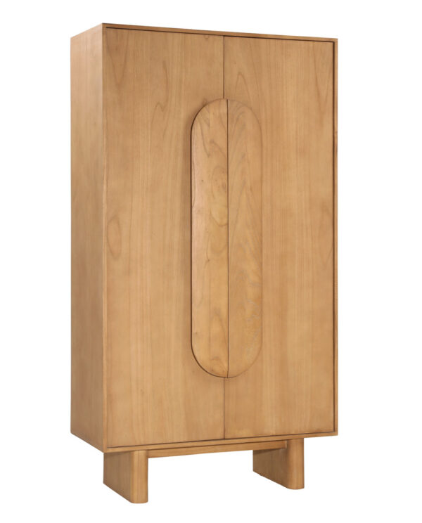 Simple 2 Door Cabinet in Light brown lacquer finish and spacious interior with 2 shelves, overview