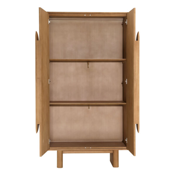 Simple 2 Door Cabinet in Light brown lacquer finish and spacious interior with 2 shelves, open