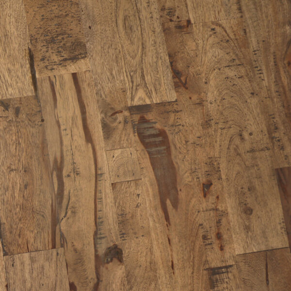 64” Diameter Round dining table in brown, reclaimed mango wood, lacquer finished, detail wood