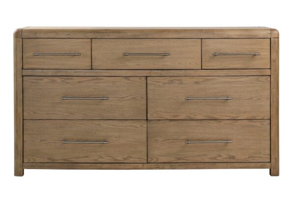 Large 7-drawer dresser in natural color wood, front