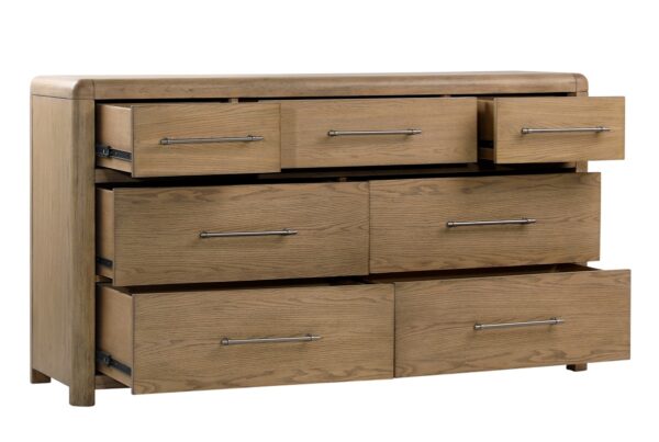 Large 7-drawer dresser in natural color wood, open