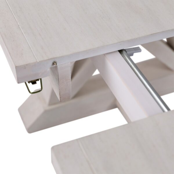 Extendable grey long dining table, mechanism detail