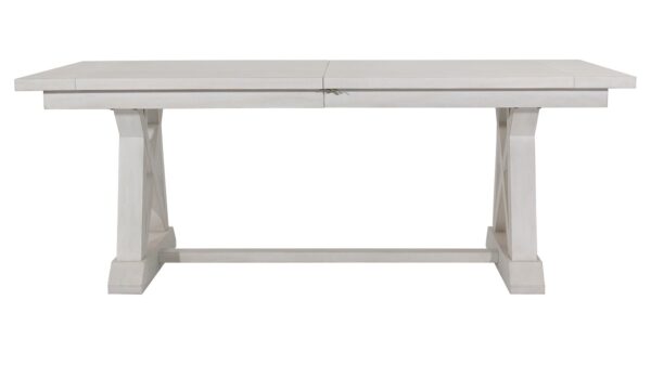 Extendable grey long dining table, front