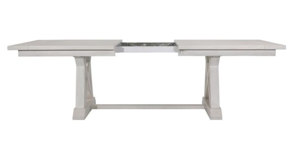 Extendable grey long dining table, open