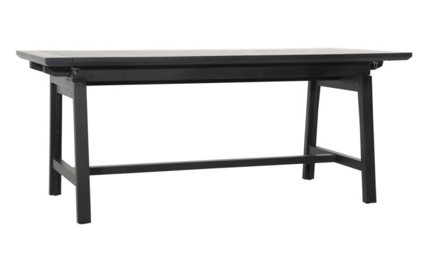 Rectangular black dining table, modern look with extensions on either end, overview