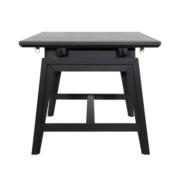 Rectangular black dining table, modern look with extensions on either end, end