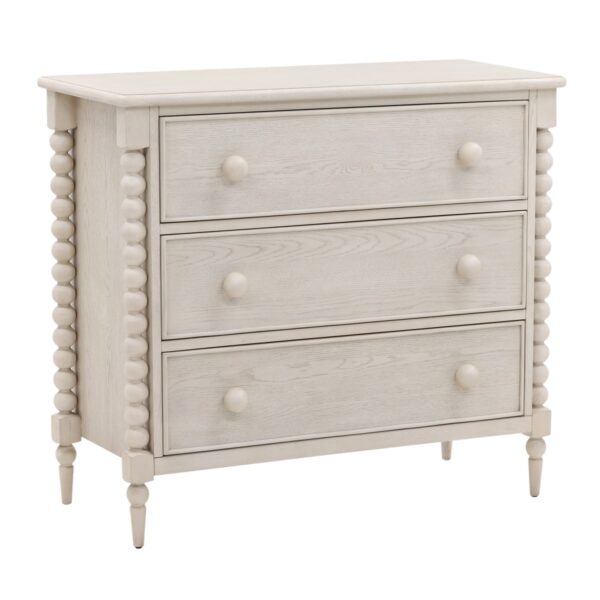 Small whitewash dresser with 3 drawers and spindle accents