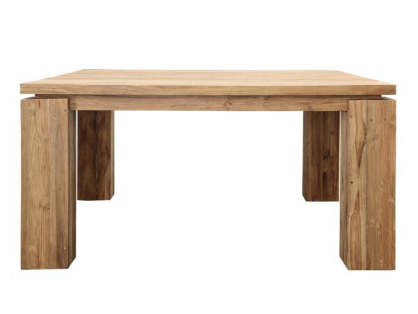Large square solid teak dining table for indoor or outdoor use, front