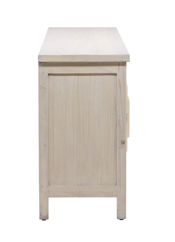 modern rustic sideboard, 6 doors with wooden lock, whitewash finish, with shelves, side