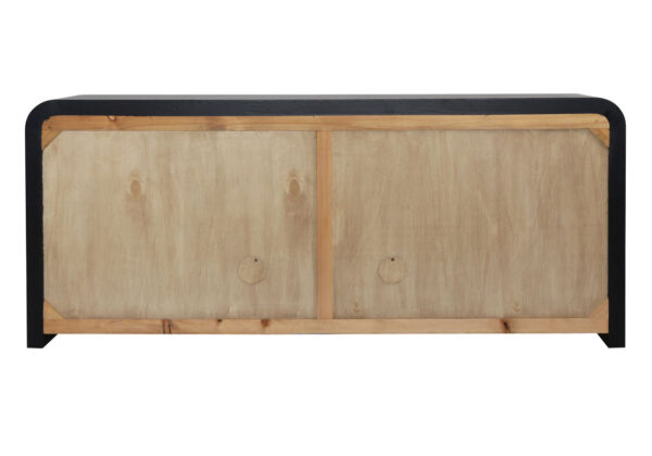 Oak wood sideboard, black body with 4 stunning burl wood doors, total of 8 divided compartments inside, back