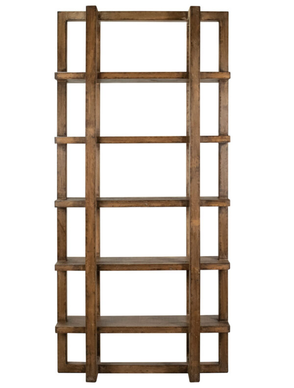 Modern rustic minimalistic design bookshelf with 5 shelves, dark brown, front