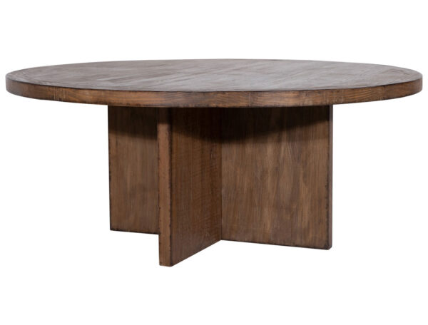 60” round dining table, pine wood, medium brown finish, overview