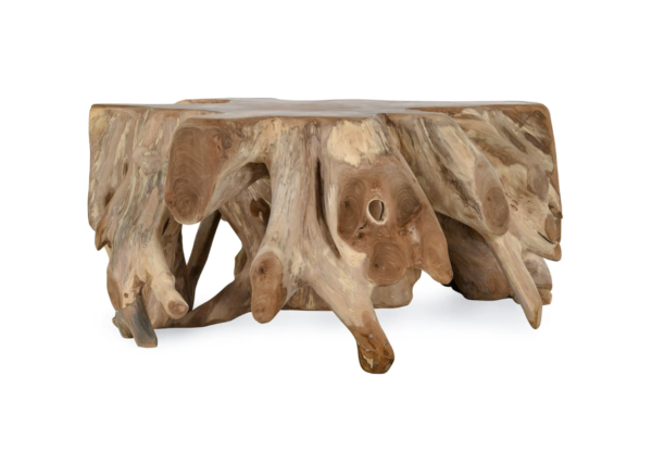 Root coffee table finished in matte natural color, overview 1