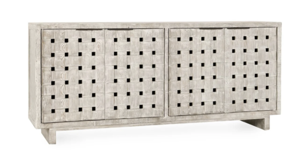 4 Door cabinet with weaved design on doors, modern rustic, overall