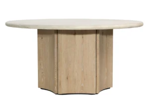 59” Oja Marble Round Dining Table with Oak Wood Base