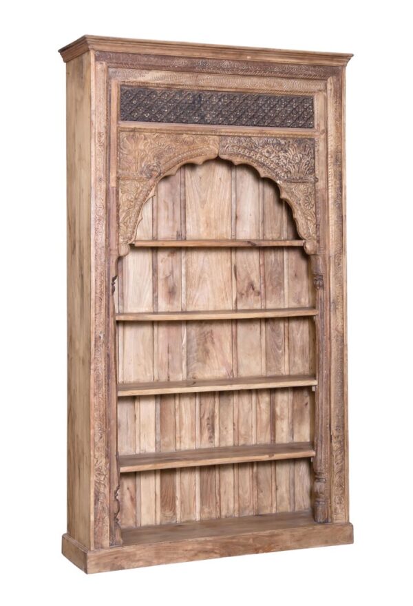 Extra large, tall Indian bookcase with hand carved details