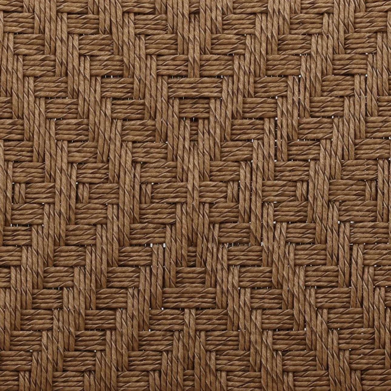 Teak dining chair in natural medium dark finish with twisted synthetic wicker dark on seat and back, detail wicker