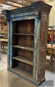 Hand Carved Vintage Blue Indian Bookcase