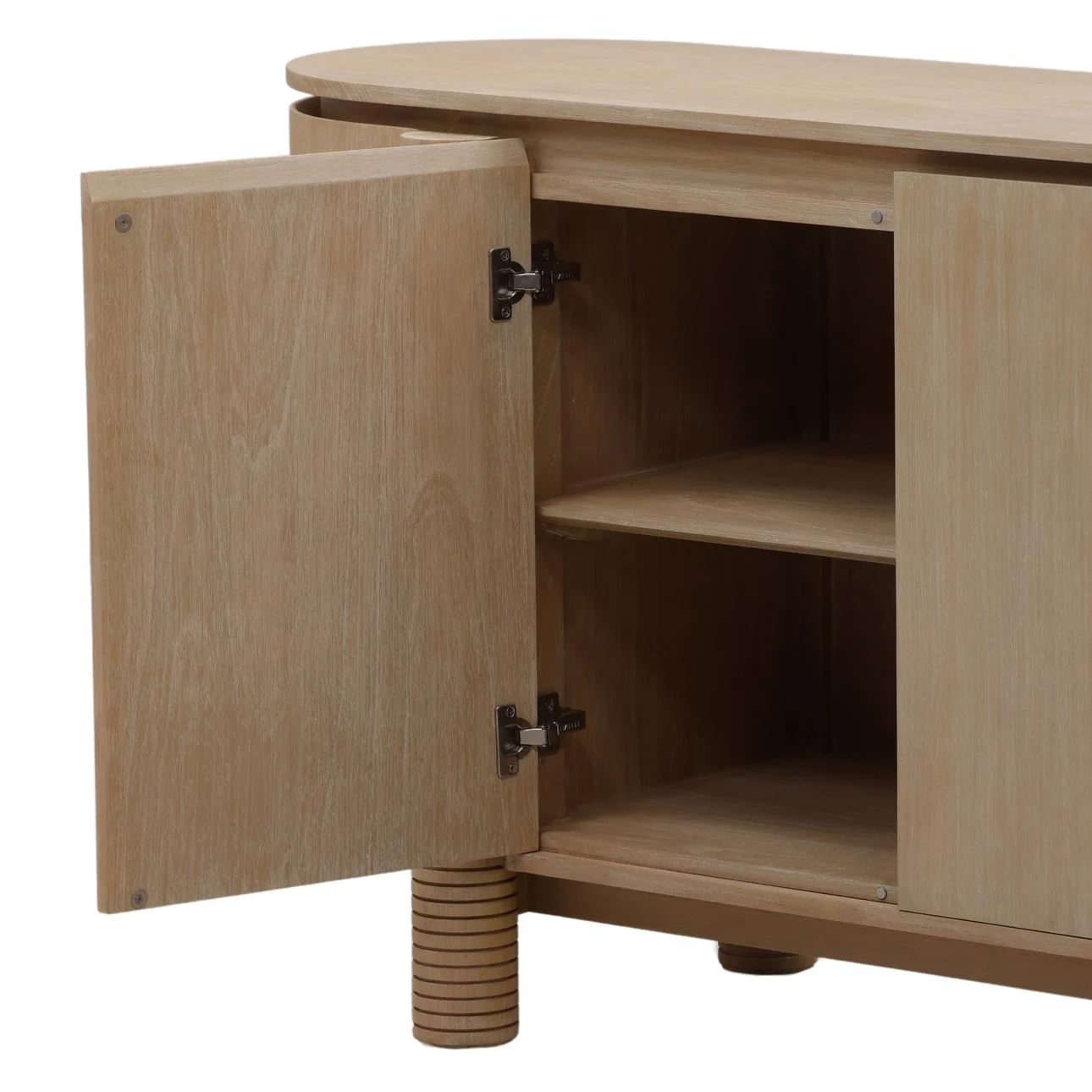 Simple sideboard in natural wood finish and minimalist design, blending rustic warmth with modern elegance for practical and stylish storage solutions, detail