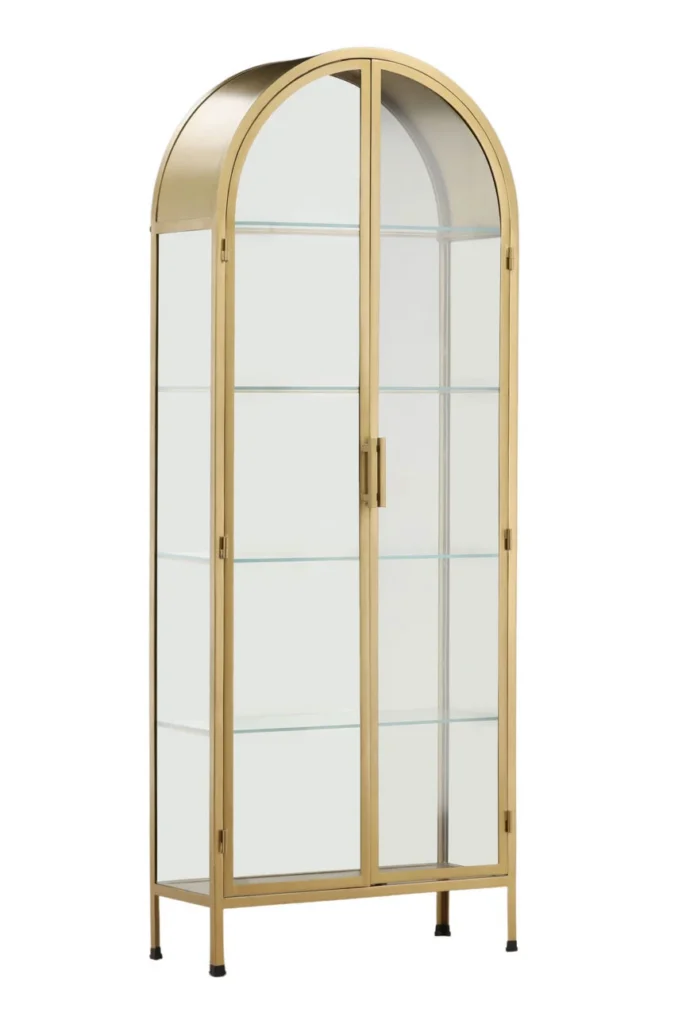 Viridian Brass Iron Cabinet with Glass Doors